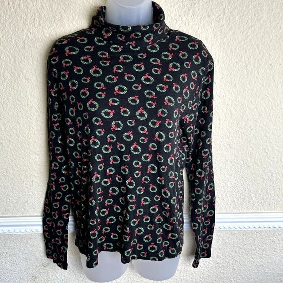 VTG Faded Glory Christmas Turtleneck Women's SZ Large 10/12 Wreath Y2K Layering - Picture 1 of 11